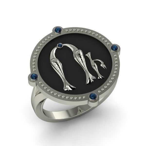 Bird-calligraphy ring U 3D print model_11