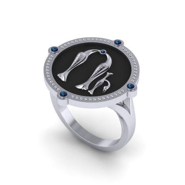 Bird-calligraphy ring U 3D print model_16