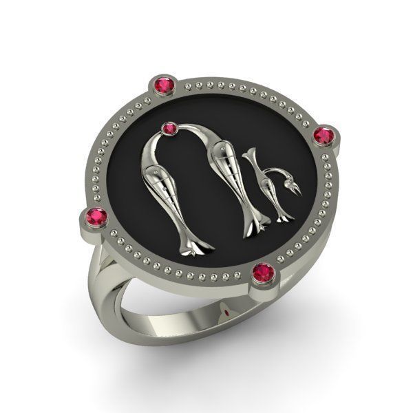 Bird-calligraphy ring U 3D print model_12