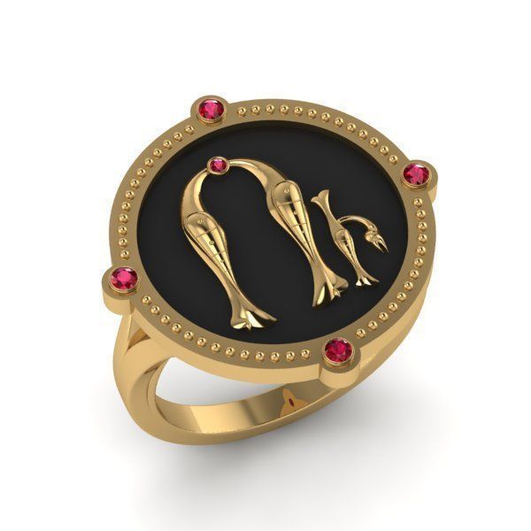 Bird-calligraphy ring U 3D print model_15