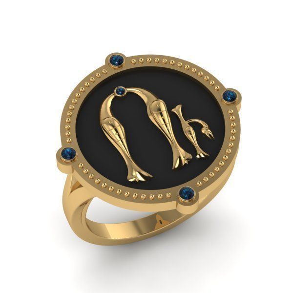 Bird-calligraphy ring U 3D print model_13