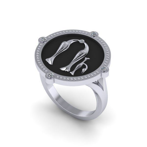 Bird-calligraphy ring U 3D print model_17