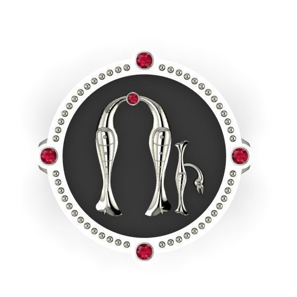 Bird-calligraphy ring U 3D print model_7