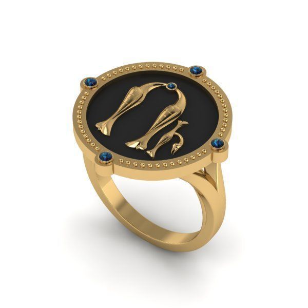 Bird-calligraphy ring U 3D print model_20