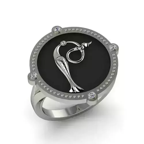 Bird-calligraphy ring The
