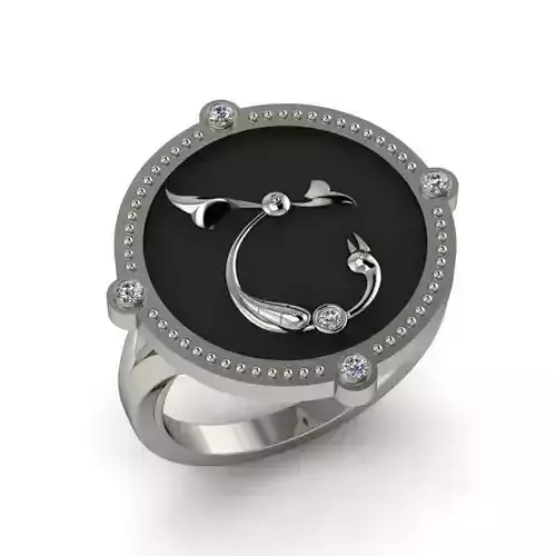 Bird-calligraphy ring Sh