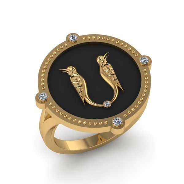 Bird-calligraphy ring S 3D print model_14