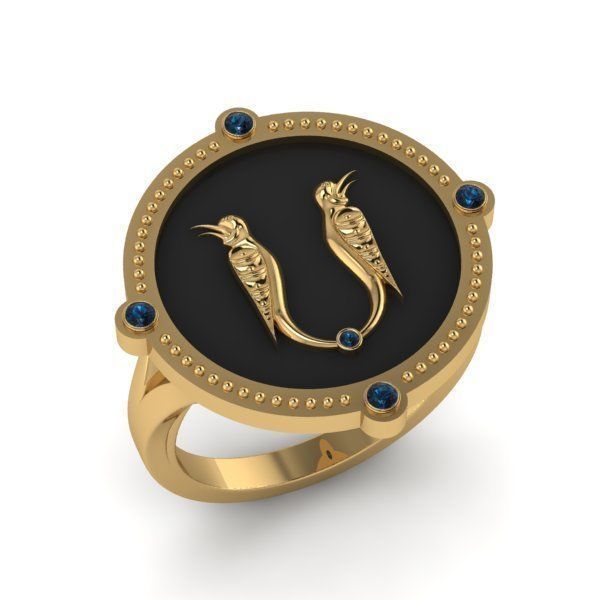 Bird-calligraphy ring S 3D print model_13