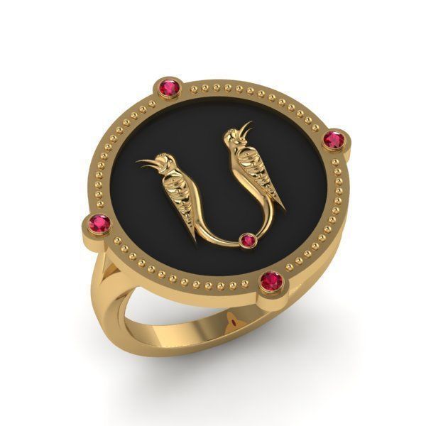 Bird-calligraphy ring S 3D print model_15