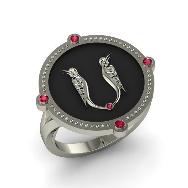 Bird-calligraphy ring S 3D print model_12