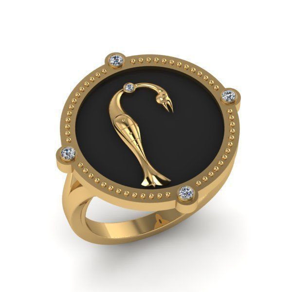 Bird-calligraphy ring Rh 3D print model_14