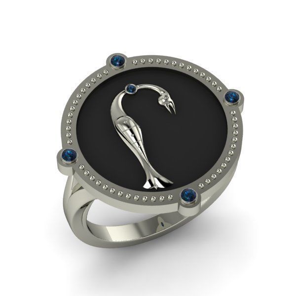 Bird-calligraphy ring Rh 3D print model_11