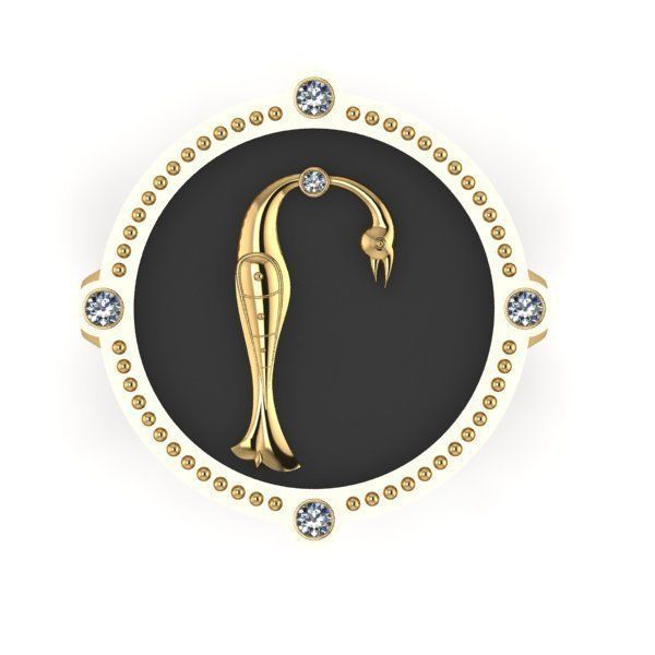 Bird-calligraphy ring Rh 3D print model_9