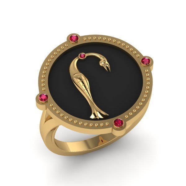 Bird-calligraphy ring Rh 3D print model_15