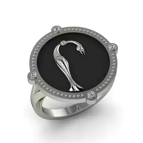Bird-calligraphy ring Rh