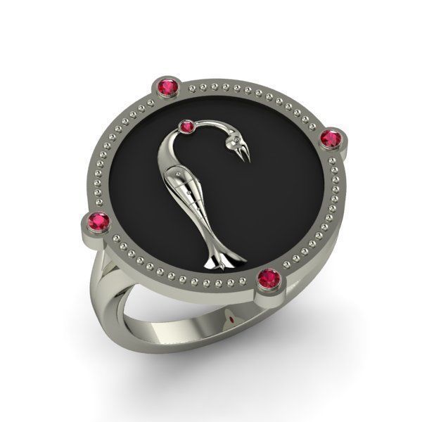 Bird-calligraphy ring Rh 3D print model_12