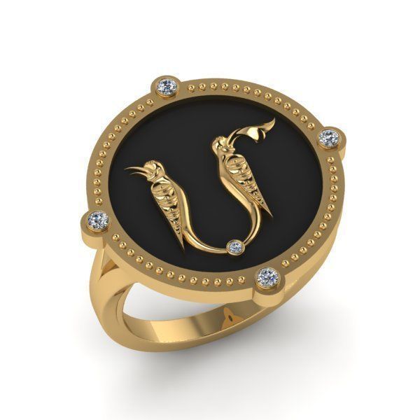 Bird-calligraphy ring M 3D print model_14