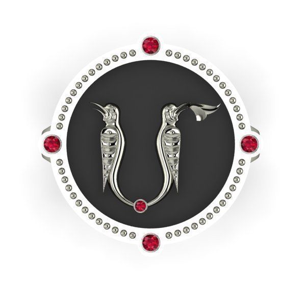 Bird-calligraphy ring M 3D print model_7