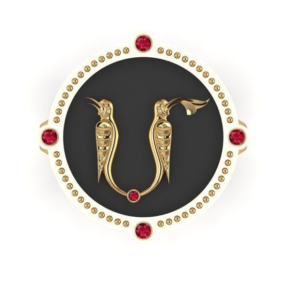 Bird-calligraphy ring M 3D print model_10