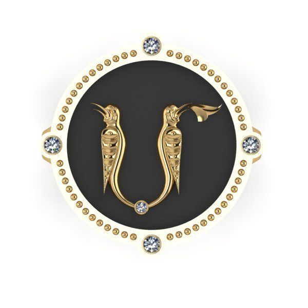 Bird-calligraphy ring M 3D print model_9