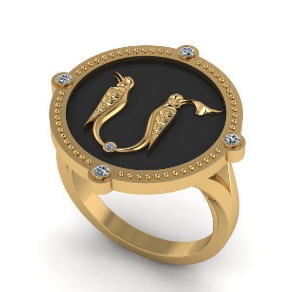 Bird-calligraphy ring M 3D print model_21