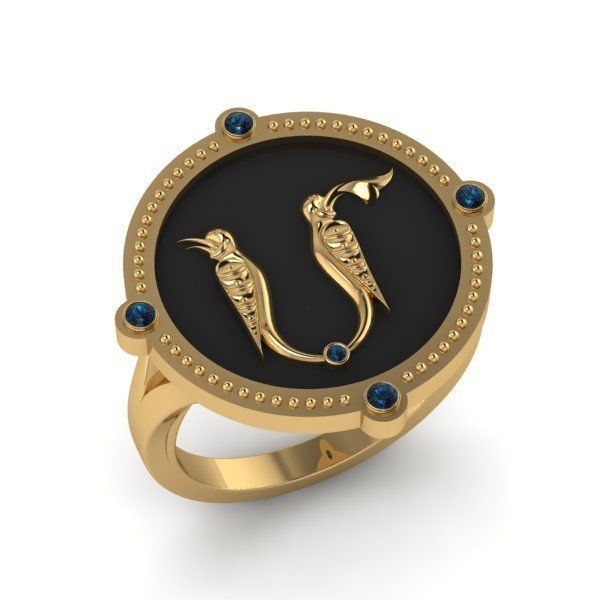 Bird-calligraphy ring M 3D print model_13