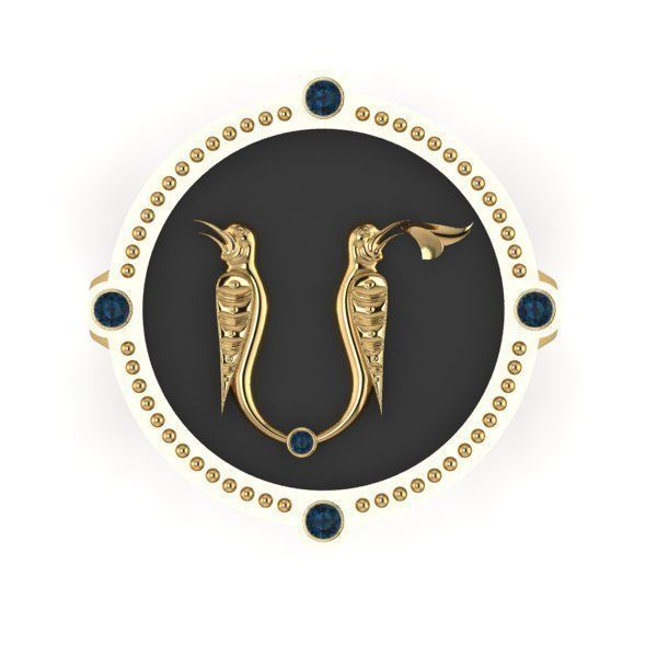 Bird-calligraphy ring M 3D print model_8