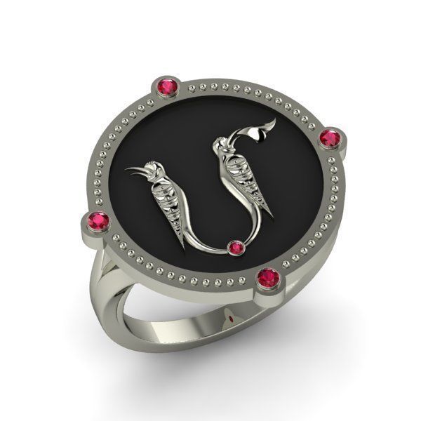 Bird-calligraphy ring M 3D print model_12