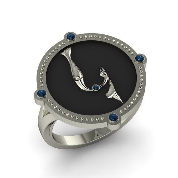 Bird-calligraphy ring K 3D print model_11