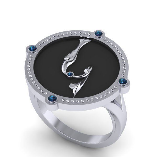 Bird-calligraphy ring K 3D print model_16