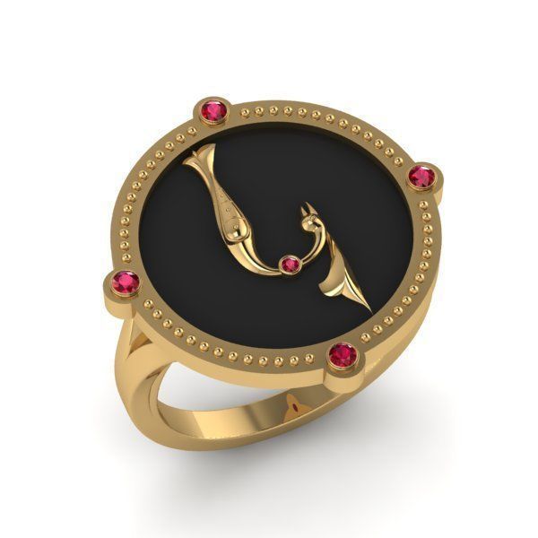 Bird-calligraphy ring K 3D print model_15