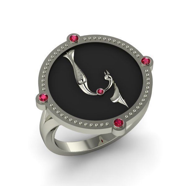 Bird-calligraphy ring K 3D print model_12