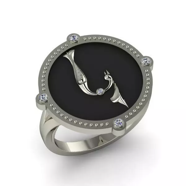 Bird-calligraphy ring K 3D print model_0