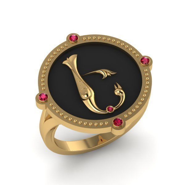 Bird-calligraphy ring E 3D print model_15