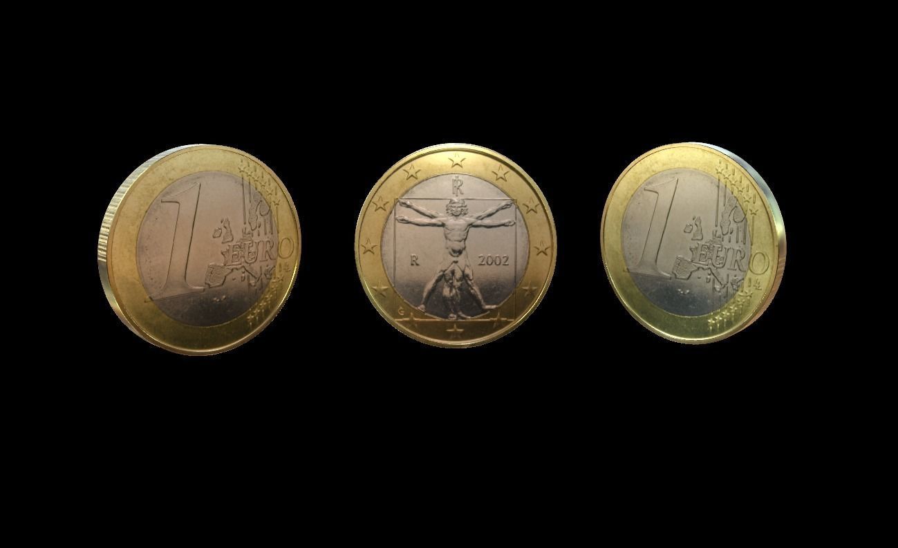 1 Euro Coin - Italy Low-poly 3D model_1