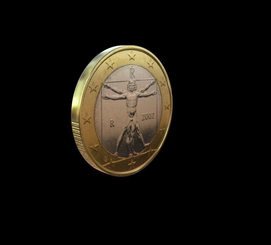 1 Euro Coin - Italy Low-poly 3D model_3