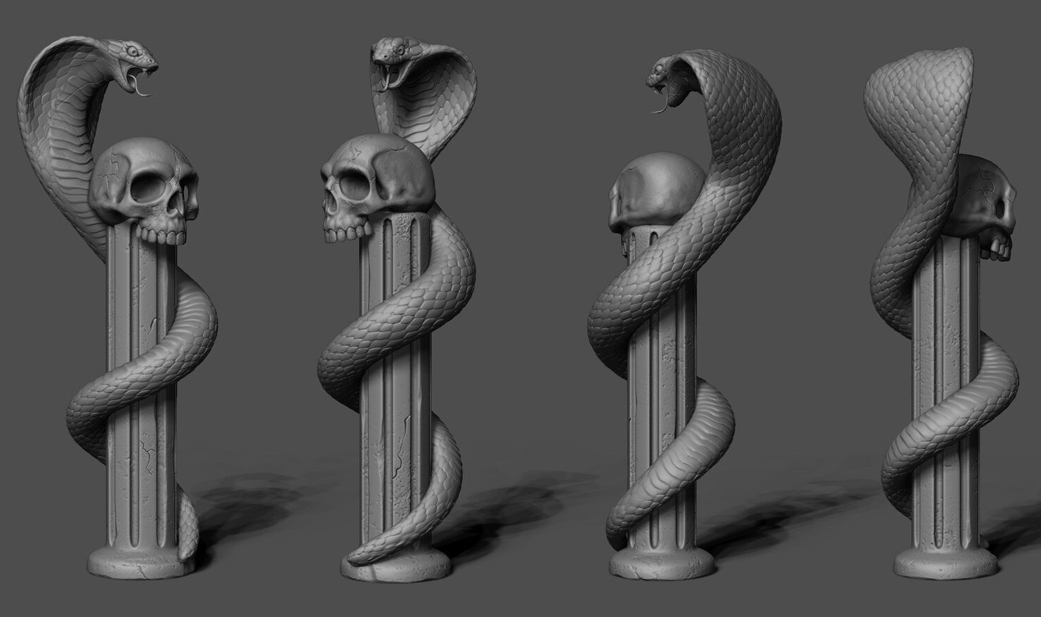 Death statue of cobra with skull on top 3D print model_10