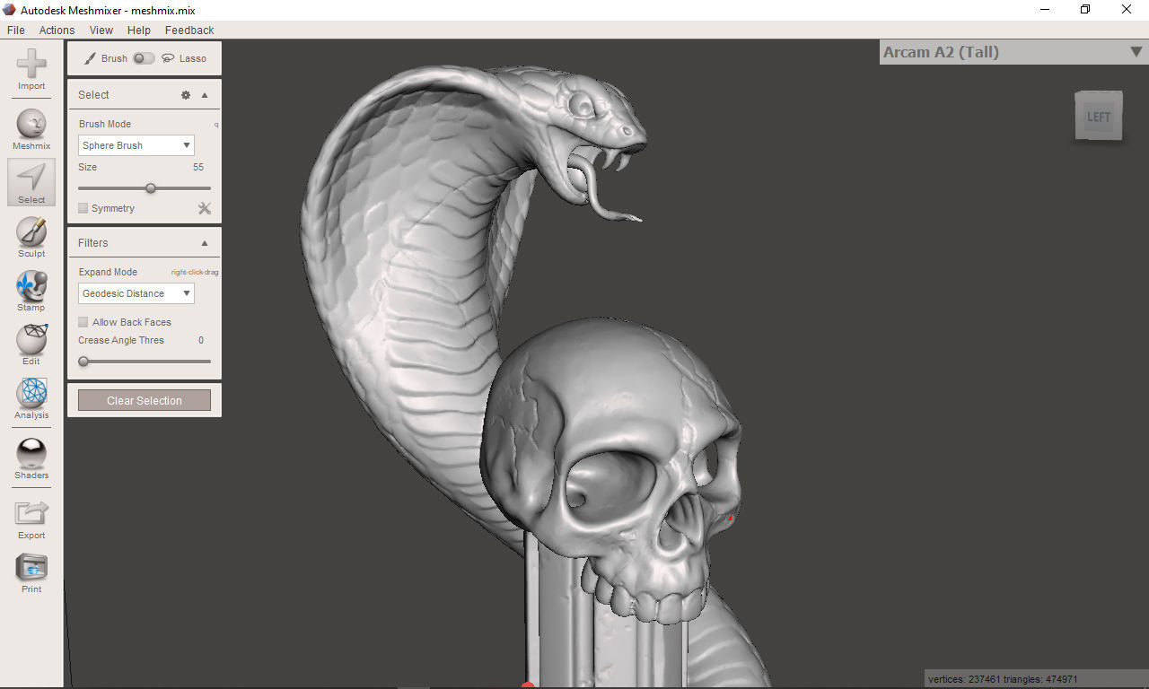 Death statue of cobra with skull on top 3D print model_2