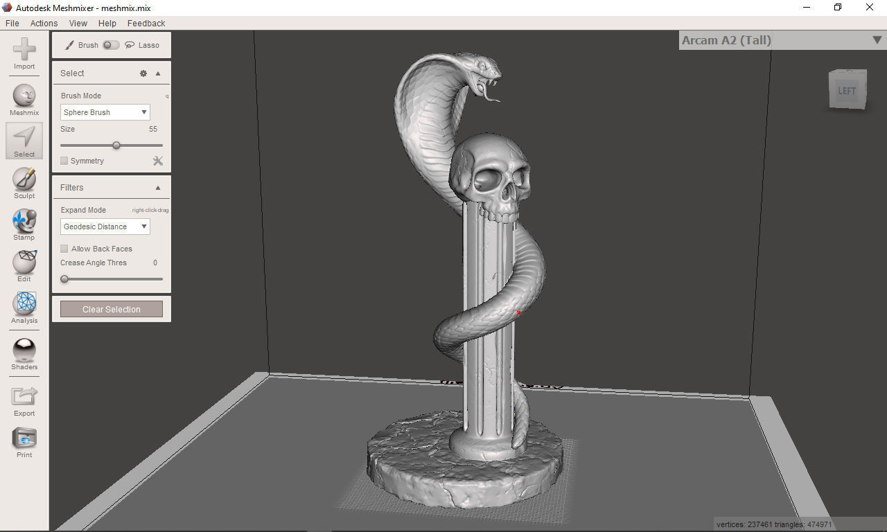 Death statue of cobra with skull on top 3D print model_1
