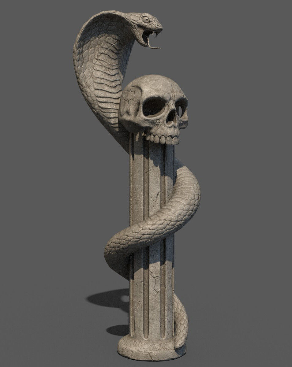 Death statue of cobra with skull on top 3D print model_6