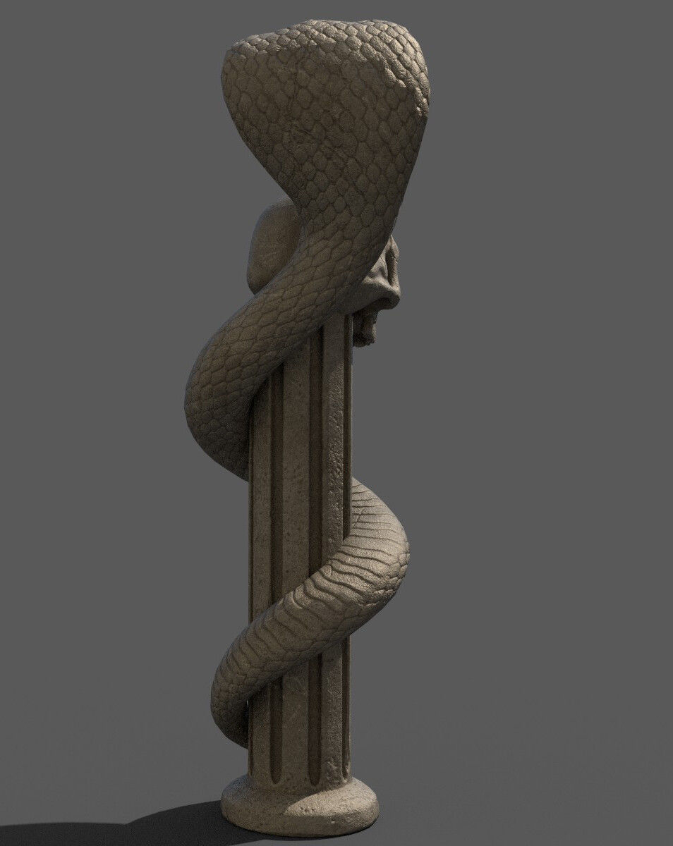 Death statue of cobra with skull on top 3D print model_9