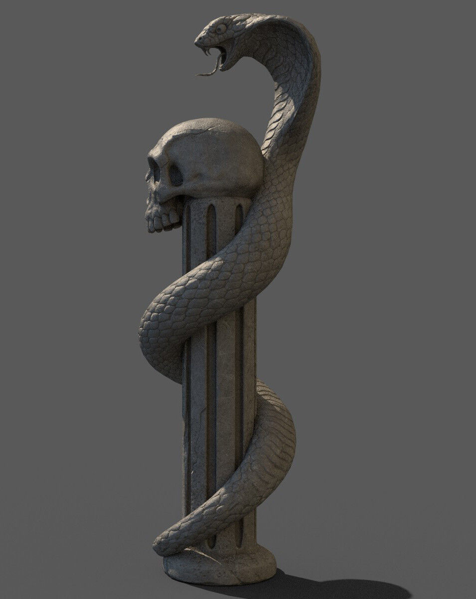 Death statue of cobra with skull on top 3D print model_8