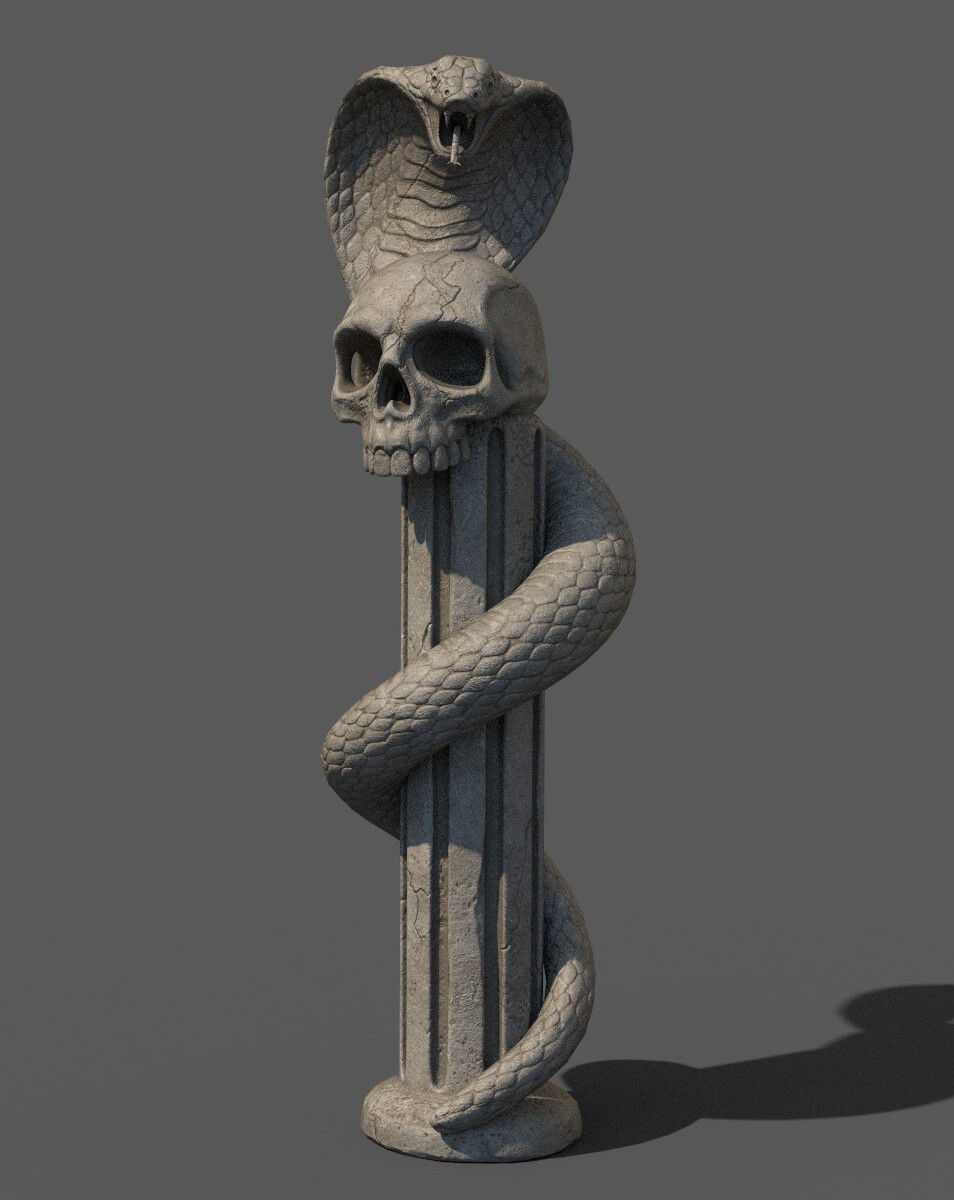 Death statue of cobra with skull on top 3D print model_7