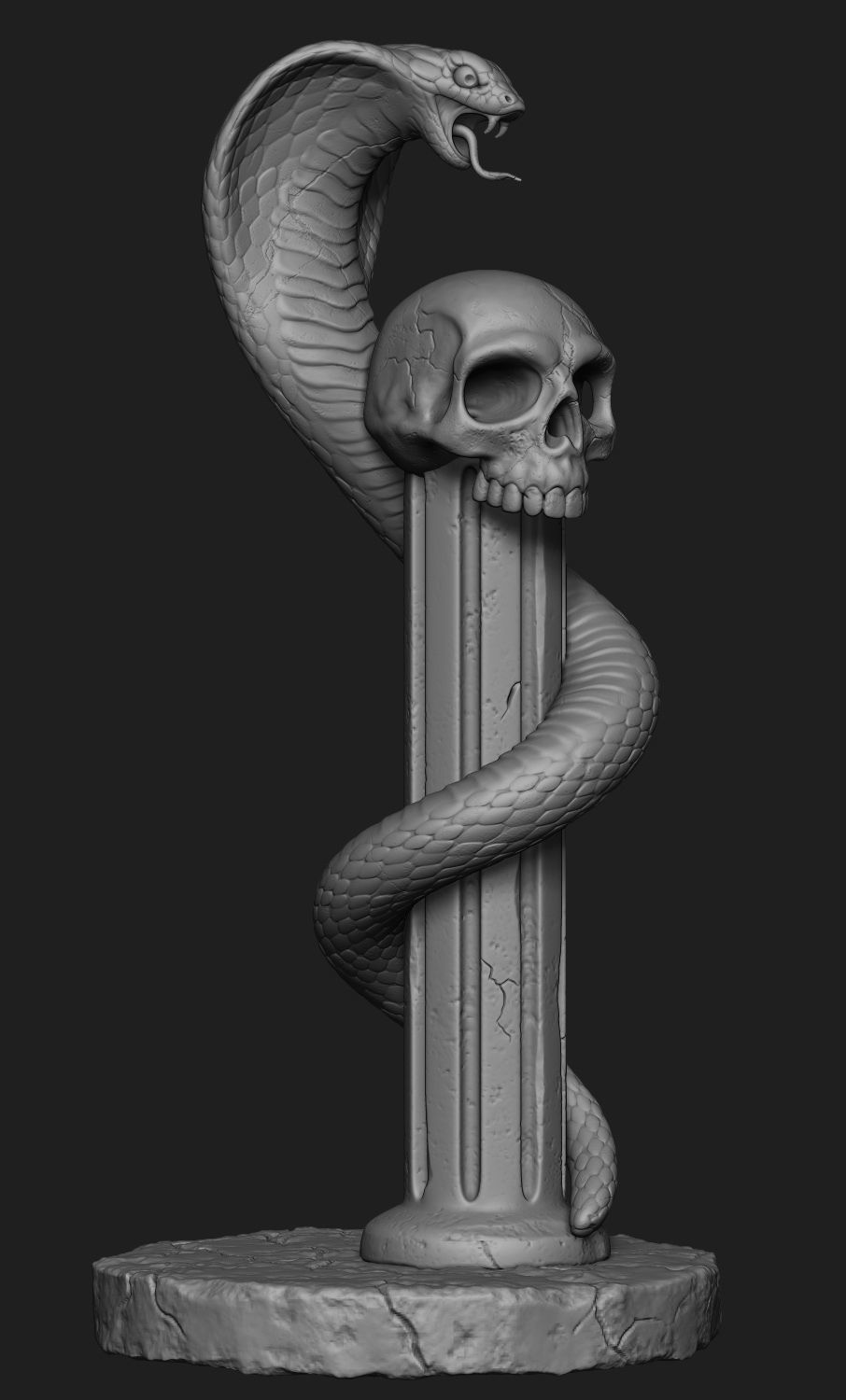 Death statue of cobra with skull on top 3D print model_3