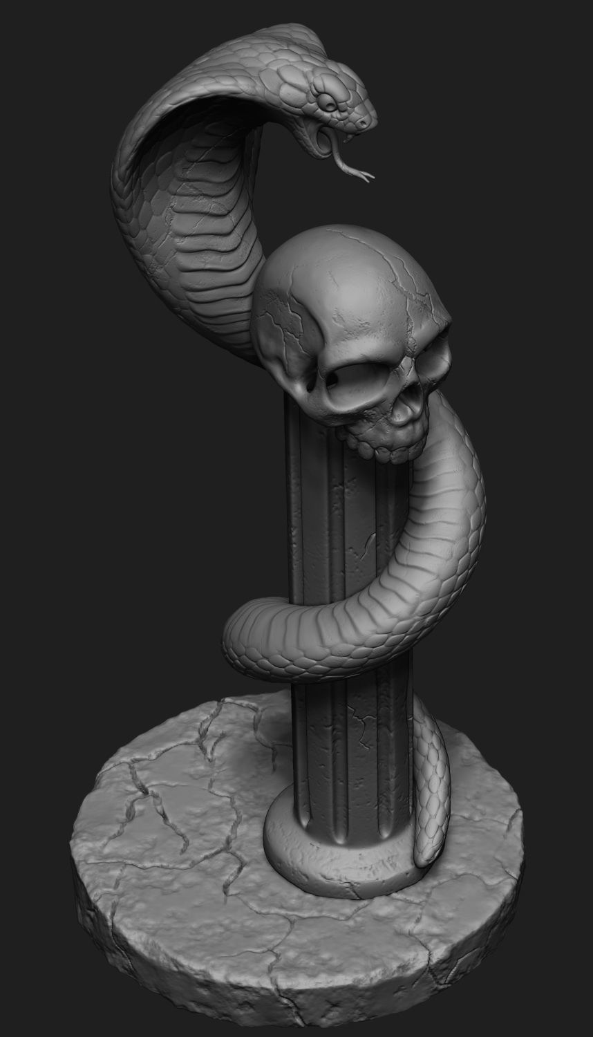Death statue of cobra with skull on top 3D print model_4