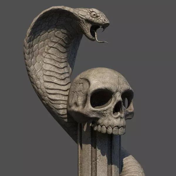 Death statue of cobra with skull on top 3D print model_0