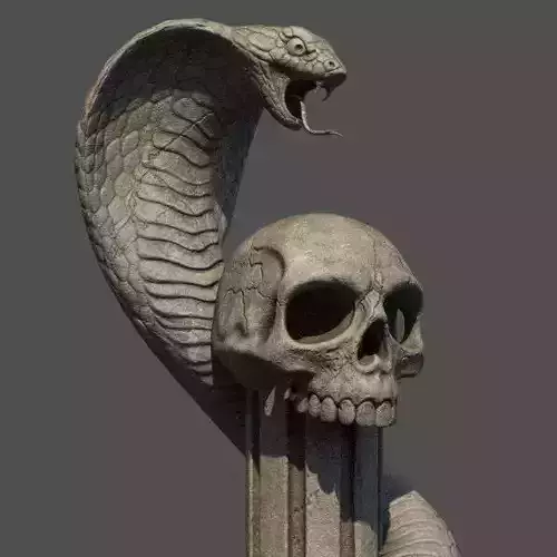 Death statue of cobra with skull on top 3D print model
