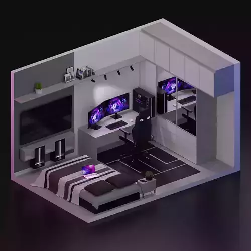 Cool 3D gaming set-up Low-poly 3D model