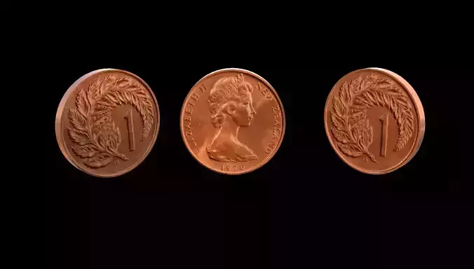 1 Cent NZ Low-poly 3D model