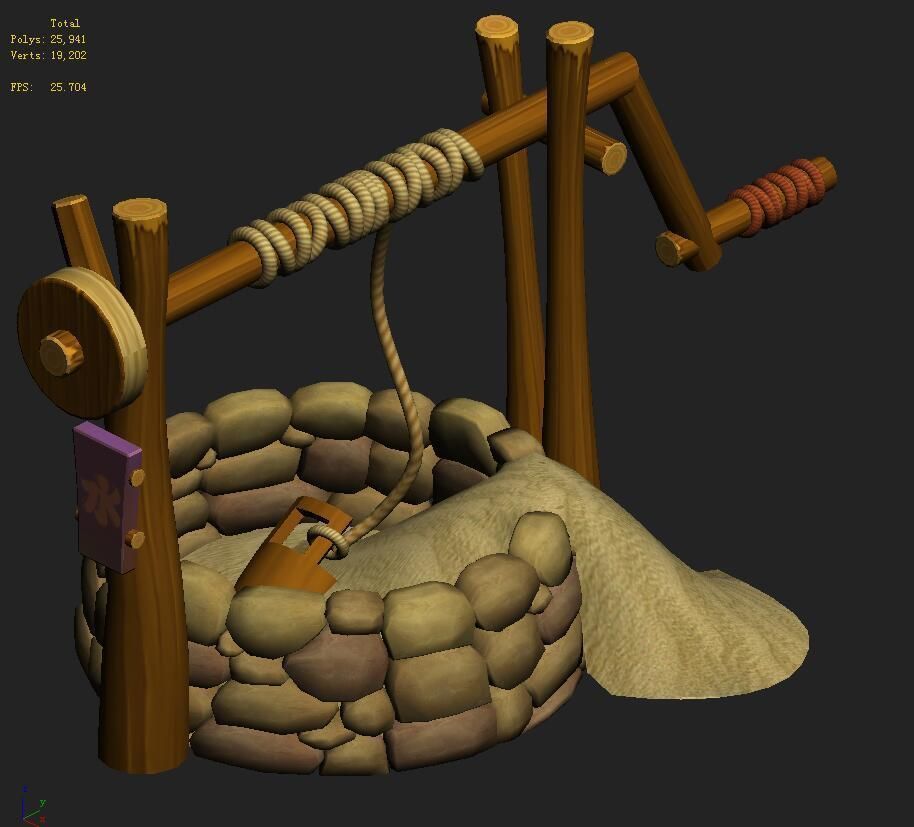 Cartoon version - desert dry well 3D model_4